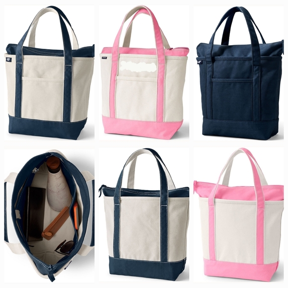 New! Land’s End Ladies Medium Natural 5 Pocket Zip Top Canvas Tote Bag - Picture 1 of 6